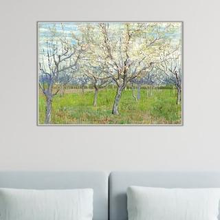《桃紅色果樹園》梵谷．後印象派 世界名畫 經典名畫 風景油畫-白框40x60CM