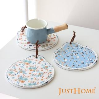 【Just Home】花雨立體金邊飾紋陶瓷耐熱鍋墊3入組-附掛繩(耐熱 陶瓷鍋墊)