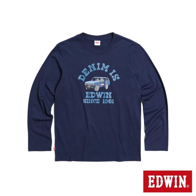 【EDWIN】男裝 丹寧吉普車長袖T恤(丈青色)