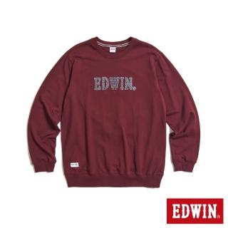 【EDWIN】男裝 再生系列 CORE 刺仔繡拼布LOGO厚長袖T恤(朱紅色)