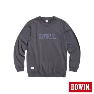 【EDWIN】男裝 再生系列 CORE 刺仔繡拼布LOGO厚長袖T恤(暗灰色)
