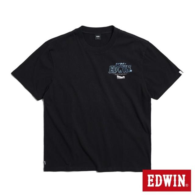 【EDWIN】男裝 寬版後磅怪物短袖T恤(黑色)