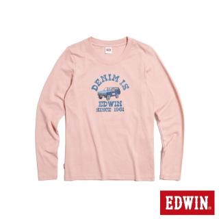 【EDWIN】女裝 丹寧吉普車長袖T恤(淺粉紅)