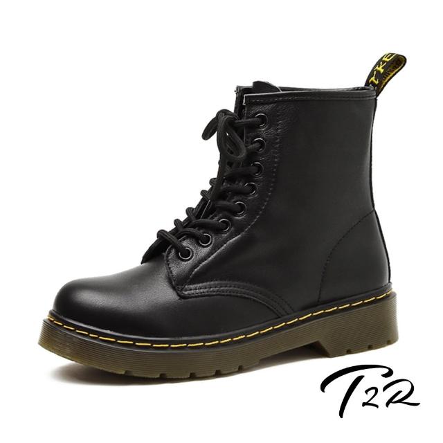 【T2R】正韓-真皮軟皮內增高短筒馬丁靴-增高約6公分-黑(5985-2403)