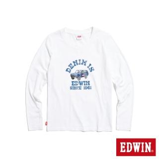 【EDWIN】女裝 丹寧吉普車長袖T恤(米白色)