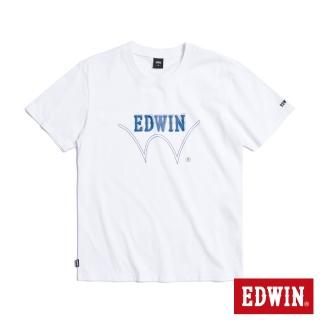 【EDWIN】男裝 W框線LOGO短袖T恤(白色)