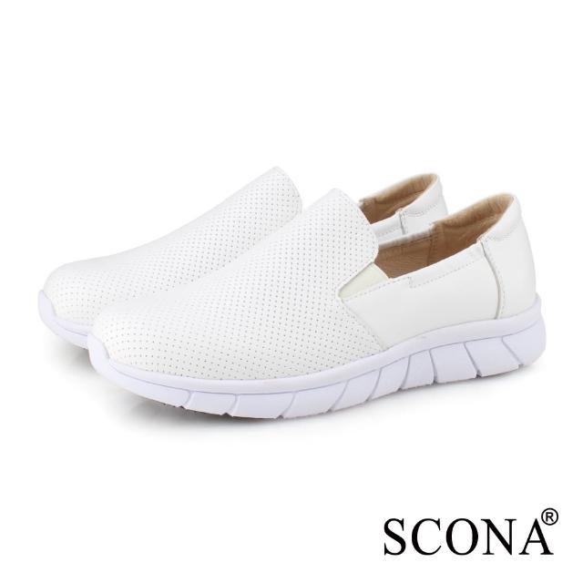 【SCONA 蘇格南】全真皮 輕量舒適休閒鞋(白色 7398-2)