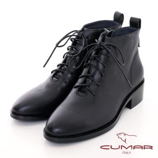 【CUMAR】質感微尖頭綁帶短靴(黑色)