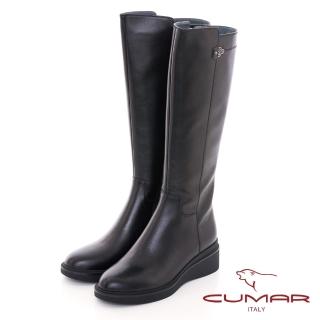 【CUMAR】精品質感直筒楔型底長靴(黑色)