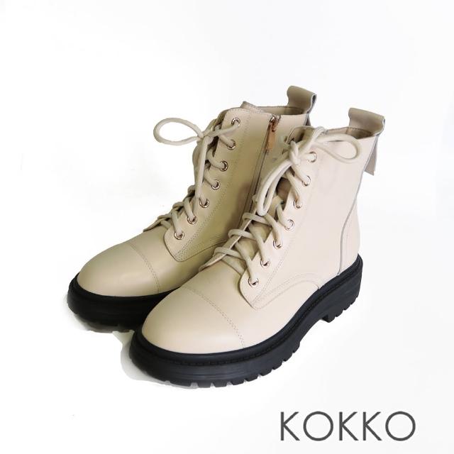 【KOKKO 集團】率性氣場圓頭厚底綁帶馬汀靴(米白色)