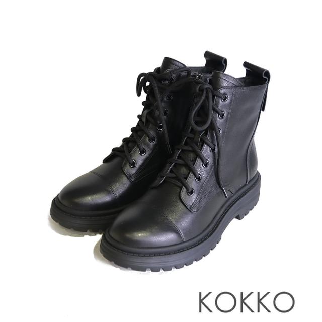 【KOKKO 集團】率性氣場圓頭厚底綁帶馬汀靴(黑色)