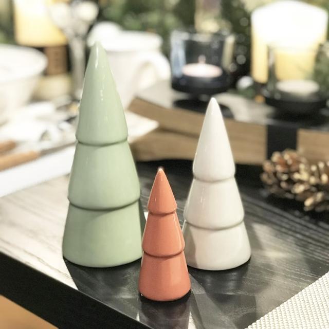 【YU Living 信歐傢居】陶瓷聖誕樹造型擺件 室內裝飾 擺件(三件一組)