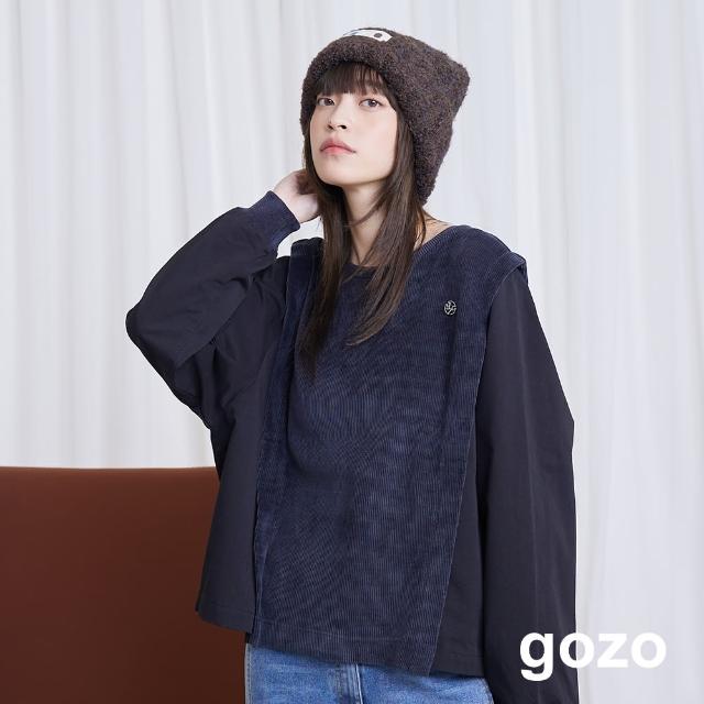 【gozo】條絨拼接異材質假兩件上衣(兩色)