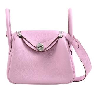 【Hermes 愛馬仕】Mini Lindy Bag 簡約低調奢華銀釦手提包兩用包(錦葵紫 18cm)
