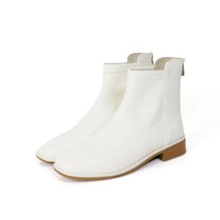 【viina】羊皮經典素面平底短靴-白(短靴裸靴)