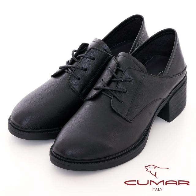 【CUMAR】綁帶深口兩穿式粗跟鞋(黑色)