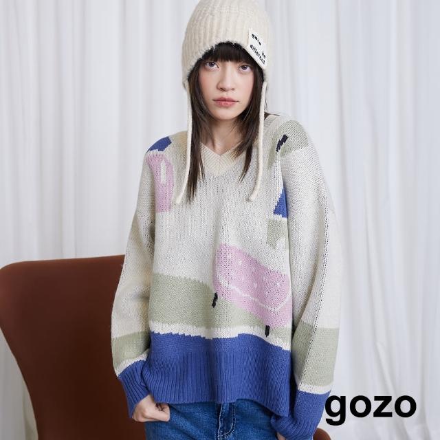【gozo】居家女孩與貓緹花毛衣(兩色)