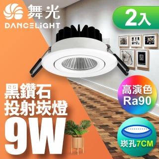 【DanceLight 舞光】9W 黑鑽石崁燈 崁孔7CM-2入(白光/自然光/黃光)