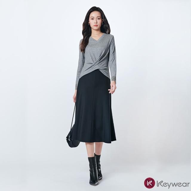 【KeyWear 奇威名品】A-Line修身毛料混紡中長裙