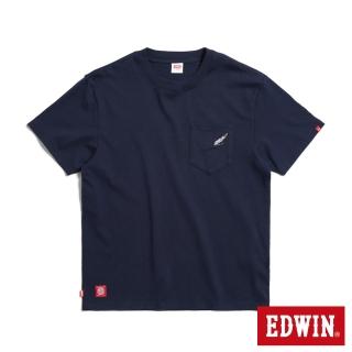 【EDWIN】男裝 寬版口袋羽毛銀飾造型繡花短袖T恤(丈青色)