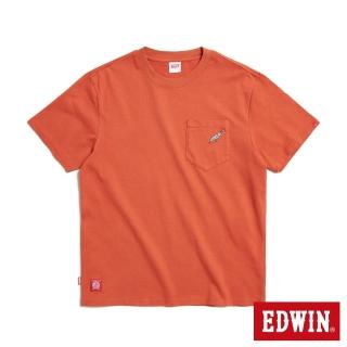 【EDWIN】男裝 寬版口袋羽毛銀飾造型繡花短袖T恤(中灰桔)