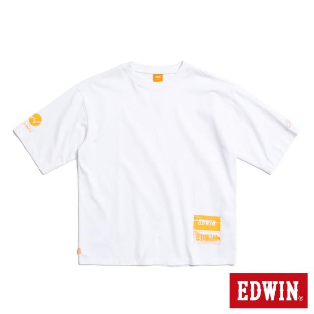 【EDWIN】男裝 橘標 寬版橘印花短袖T恤(白色)