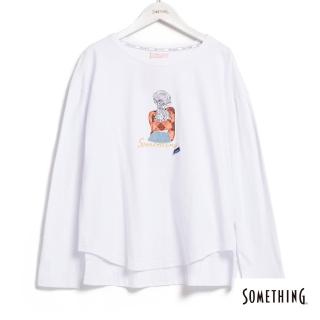 【SOMETHING】女裝 七分袖印花薄長袖T恤(白色)