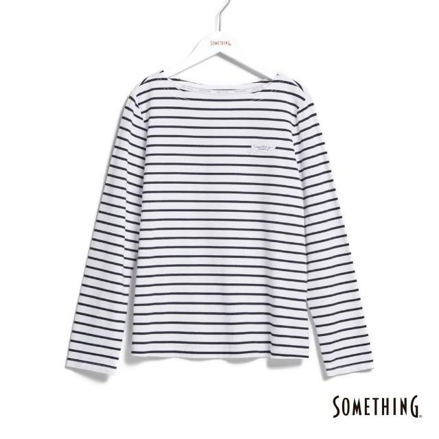 【SOMETHING】女裝 經典條紋長袖T恤(白色)