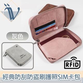 【Viita】經典防刮RFID防盜刷護照機票包/拉鍊SIM卡證件包 灰