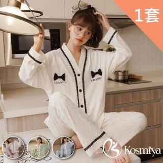 【Kosmiya】1套 小香風開襟棉質睡衣居家服(多色可選/居家服/透氣/寬鬆舒適/套裝/無印風)