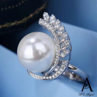 【ANGEL】桂冠纏繞珍珠華麗彈性開口戒指(白色)