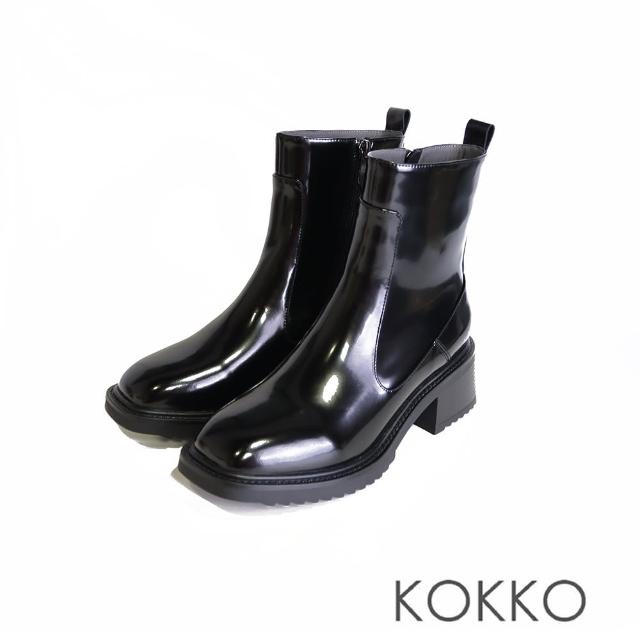 【KOKKO 集團】歐美風帥氣方頭厚底短靴(漆皮黑)