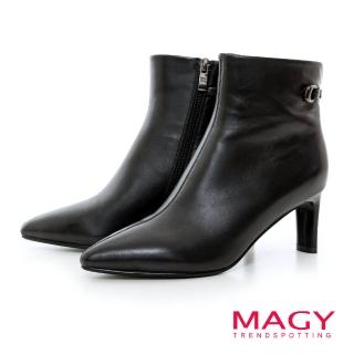 【MAGY】柔軟羊皮尖頭高跟短靴(黑色)