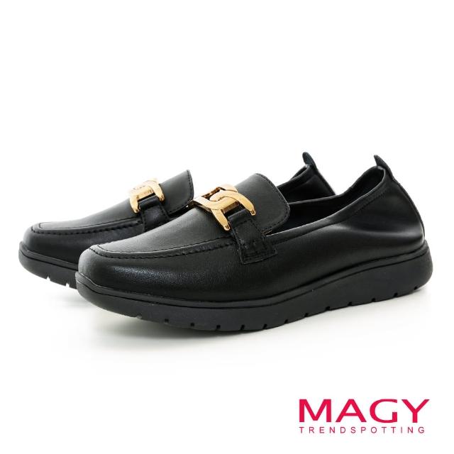 【MAGY】輕量親膚牛皮休閒鞋(黑+金釦)