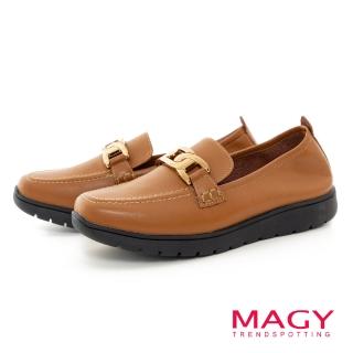 【MAGY】輕量親膚牛皮休閒鞋(棕色)