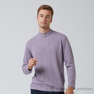 【ROBERTA 諾貝達】男裝 經典條紋 保溫紗長袖POLO棉衫(紫)