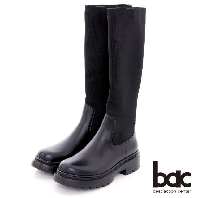 【bac】彈力異材質拼接長靴(黑色)