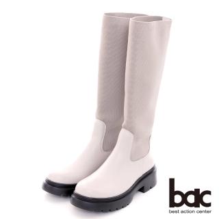 【bac】彈力異材質拼接長靴(淺灰)