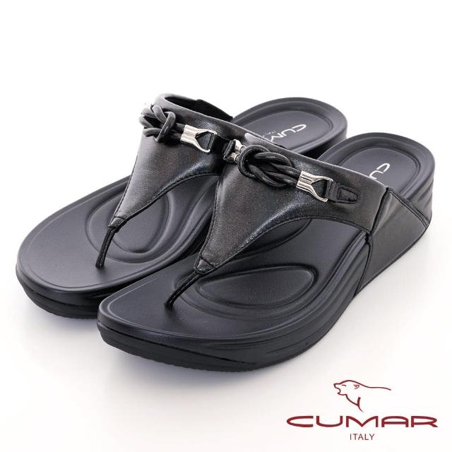 【CUMAR】輕量化前低後高夾腳涼拖鞋(黑色)
