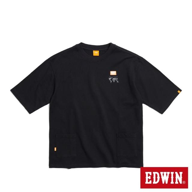 【EDWIN】男裝 橘標 寬版雙口袋短袖T恤(黑色)