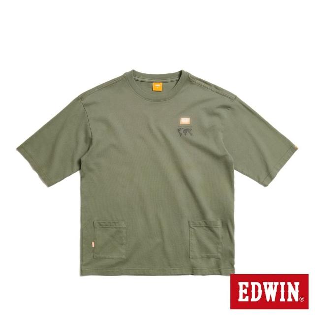 【EDWIN】男裝 橘標 寬版雙口袋短袖T恤(灰綠色)