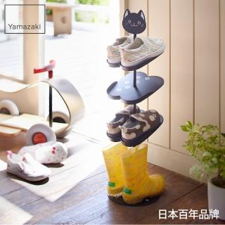 【YAMAZAKI】KIDS可愛動物鞋架-貓-黑(鞋架/鞋櫃/鞋子收納/脫鞋架/層架/玄關收納架)