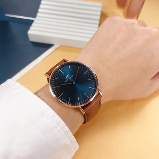 【Daniel Wellington】CLASSIC ST MAWES ARCTIC 經典真皮手錶 藍x玫瑰金框x咖啡 40mm(DW00100626)