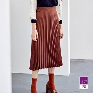 【ILEY 伊蕾】都會優雅精緻造型蓋袋壓摺裙(深咖色；M-XL；1224242305)