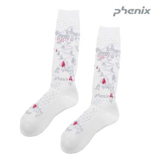 【Phenix】女滑雪假期圖騰保暖中筒襪[白色](雪襪)