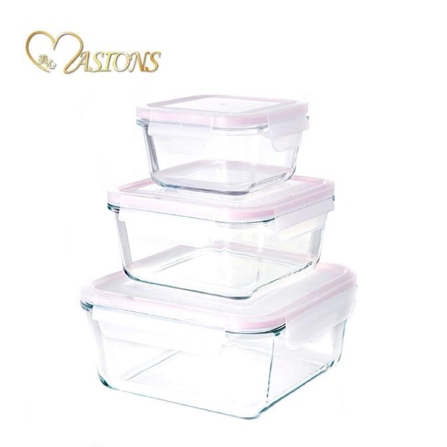 【MASIONS 美心】PRIME GLASS頂級耐熱玻璃密封收納保鮮盒(3件組 正方形)