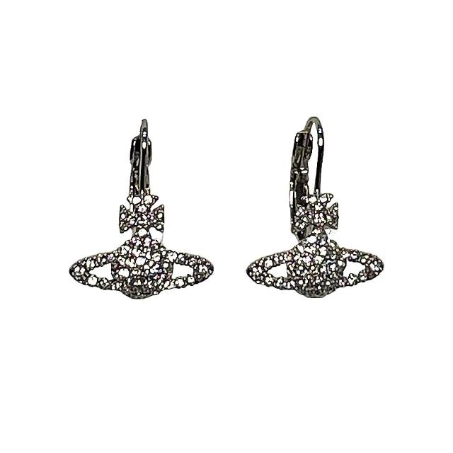 【Vivienne Westwood】Grace 品牌LOGO 水晶耳環(白金色/白水晶)