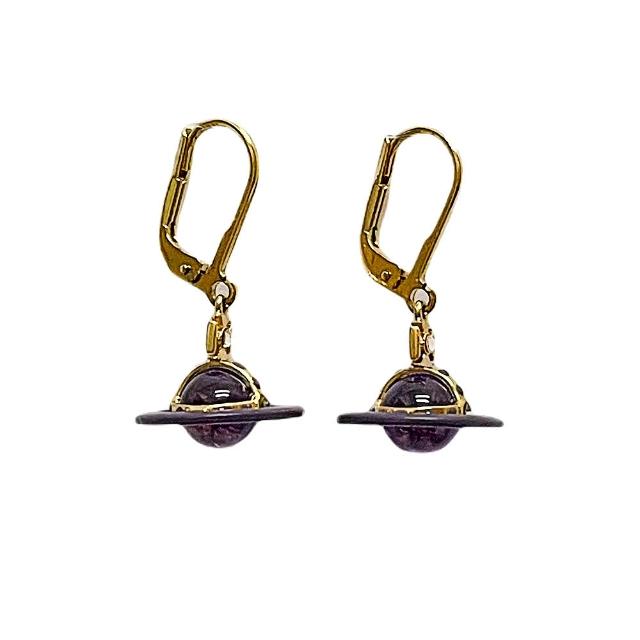 【Vivienne Westwood】品牌LOGO圖案 水晶耳環(金色/紫色)