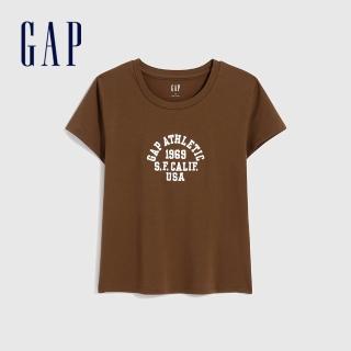 【GAP】女裝 Logo刺繡短袖T恤-棕色(659467)
