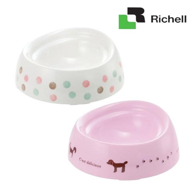 【Richell 利其爾】特殊犬用品種狗碗 M號淺型（白色普普風／粉色法國風）(寵物碗、狗碗)